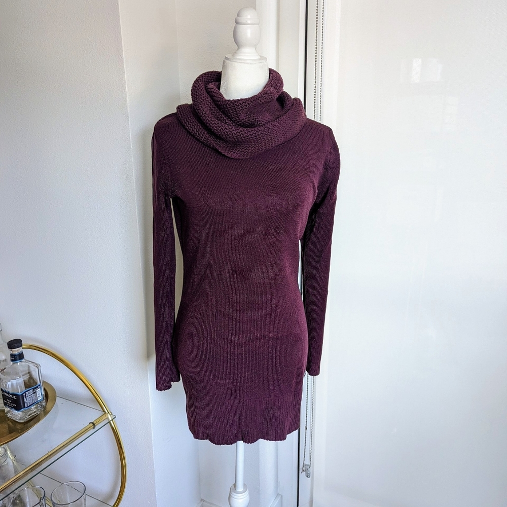 Purple turtleneck sweater dress